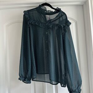 Dark green polka dot blouse!